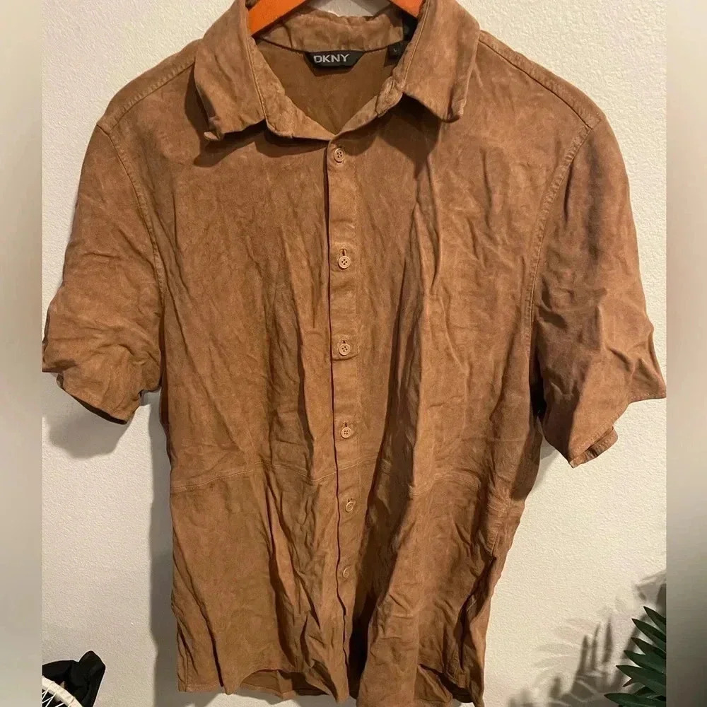 DKNY‎ men's button down dress shirt 100% leather size Large